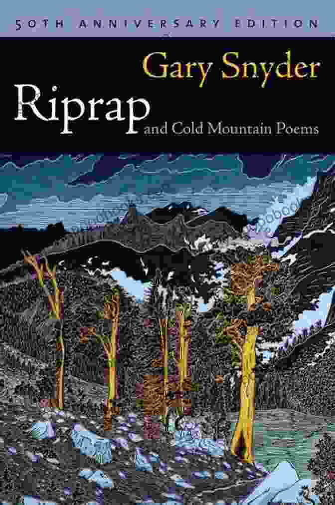 Gary Snyder's Riprap And Cold Mountain Poems Book Cover Against A Backdrop Of Flowing River And Rocks. Riprap And Cold Mountain Poems