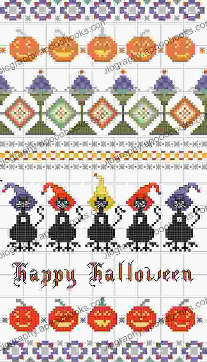 Vibrant Cross Stitch Pattern Featuring Classic Halloween Motifs A Merry Halloween Cross Stitch Pattern: Regular And Large Print Cross Stitch Pattern